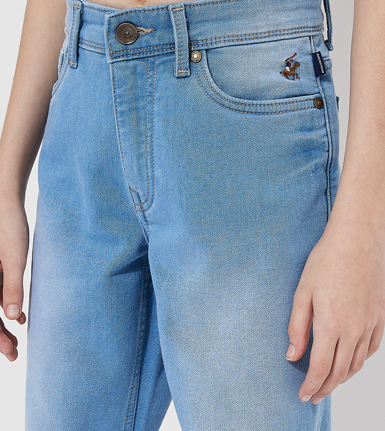 Faded Mid Rise Straight Fit Jeans