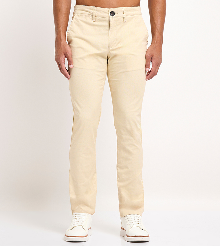 Solid Mid Rise Slim Fit Pants