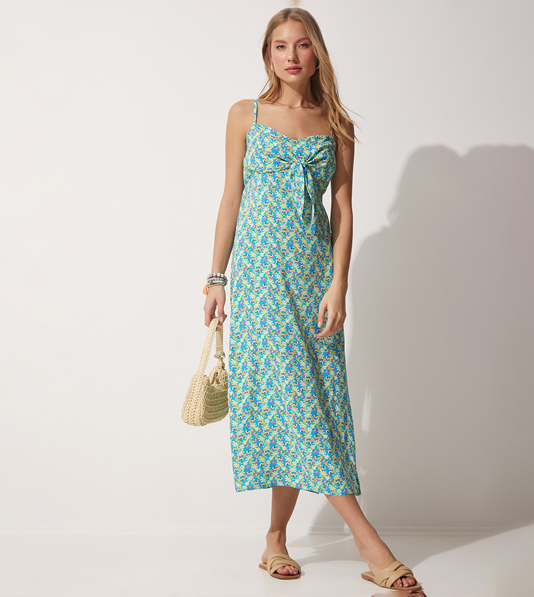 Buy Happiness İstanbul Floral Print Strapped Midi Dress In