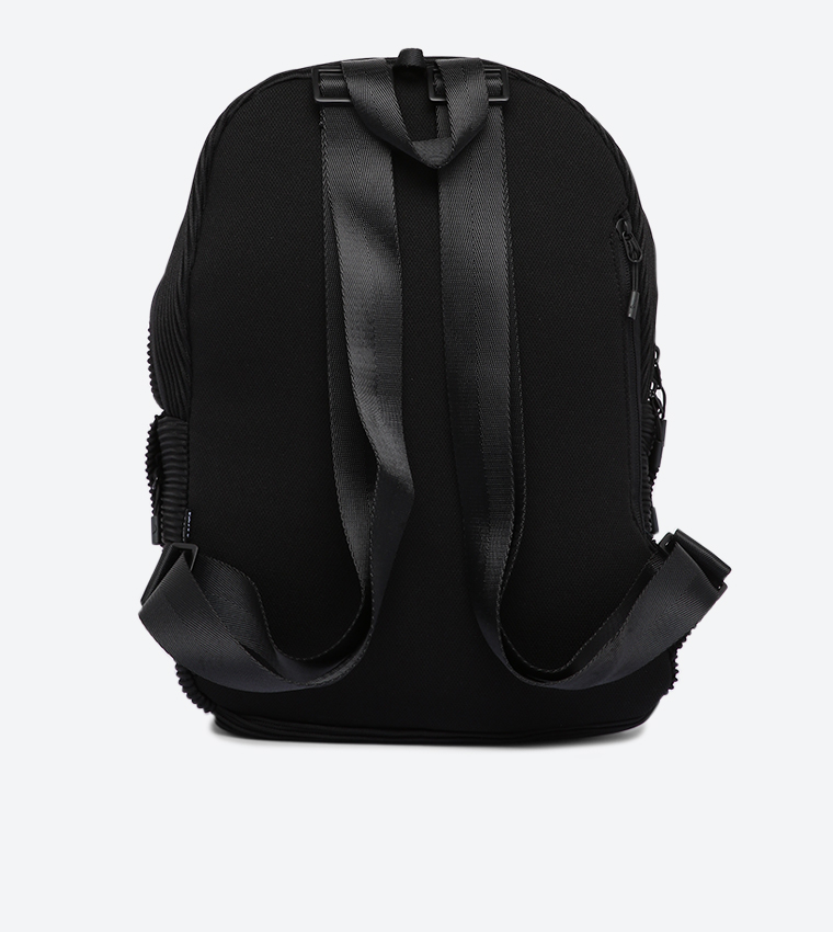 Top Zip Closure Double Shoulder Strap Backpack - Black