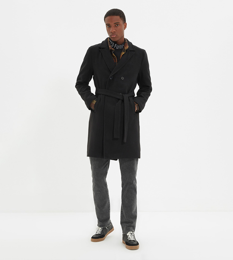 Buy Trendyol Basic Belted Coat In Black | 6thstreet Kuwait