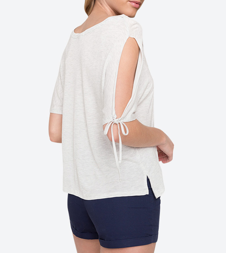 Cut-Out Sleeve V-Neck Top - White 8A-AP01386