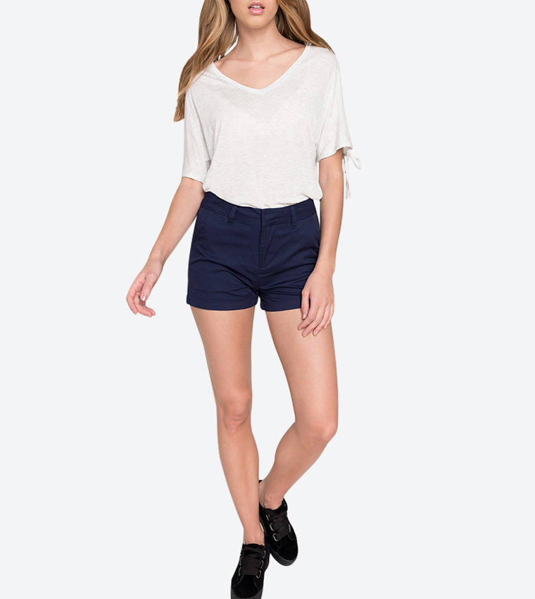 Cut-Out Sleeve V-Neck Top - White 8A-AP01386