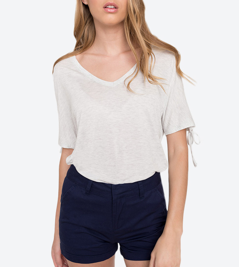 Cut-Out Sleeve V-Neck Top - White 8A-AP01386