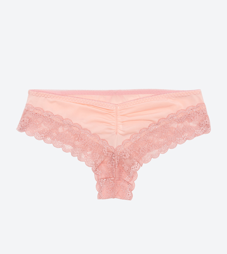 Ardene Logo Waist Lace Cheeky Panty in Pink, Size Small, Nylon/Spandex