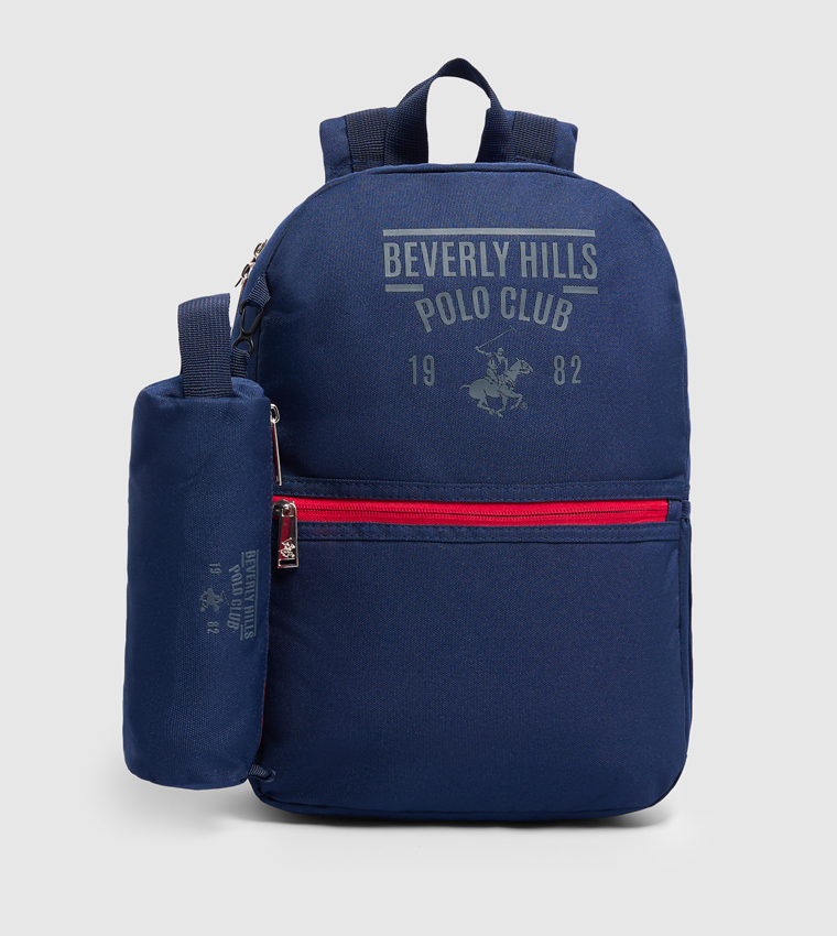 Logo Printed Backpack with Pencil Pouch