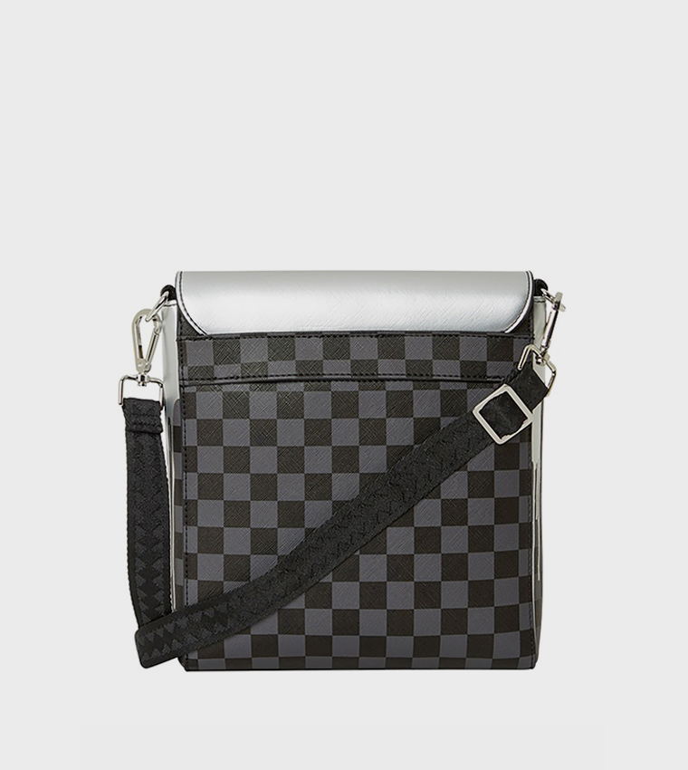 Sprayground Platinum Drip Black Checkered Duffle Bag