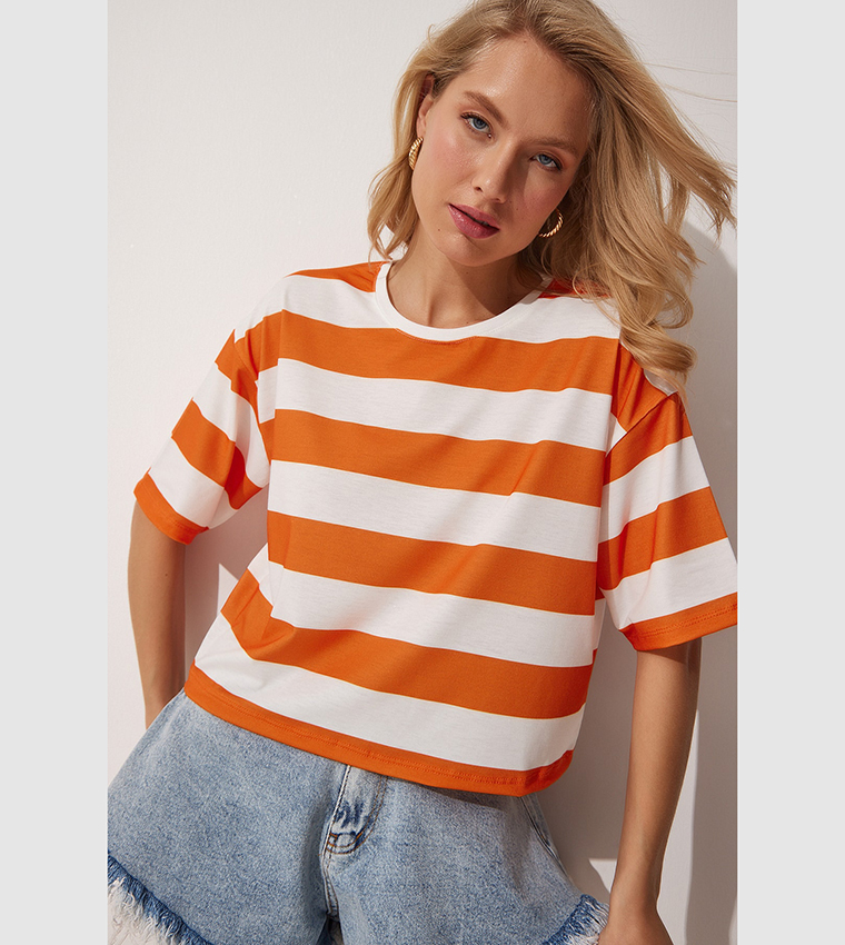 Striped Cropped Casual T-Shirt