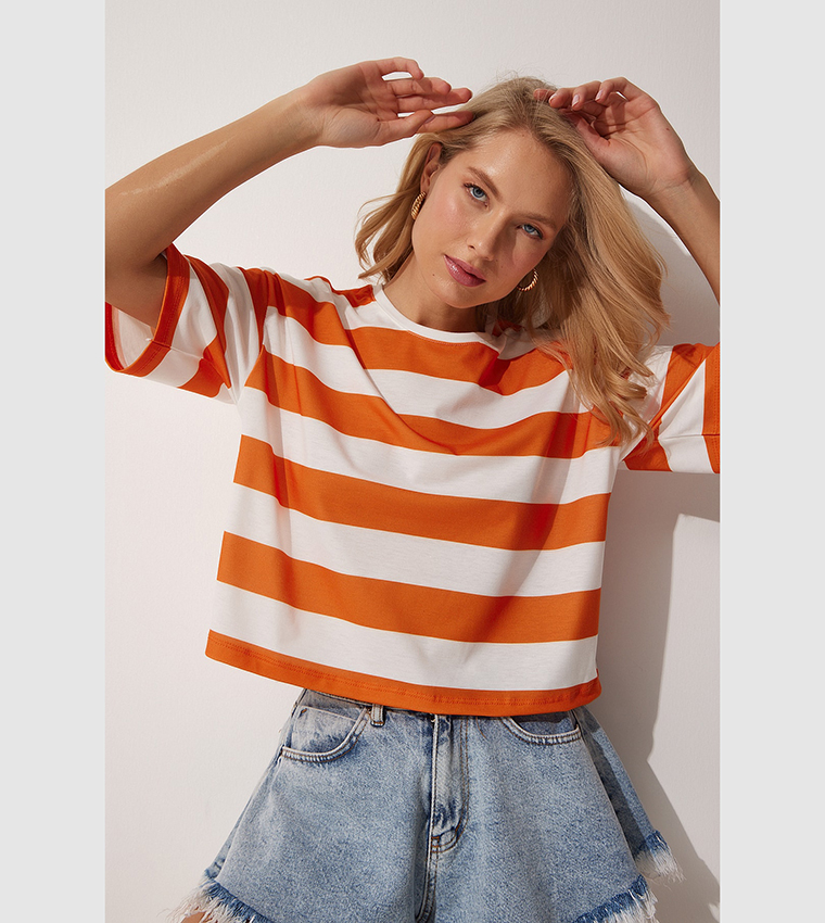 Striped Cropped Casual T-Shirt
