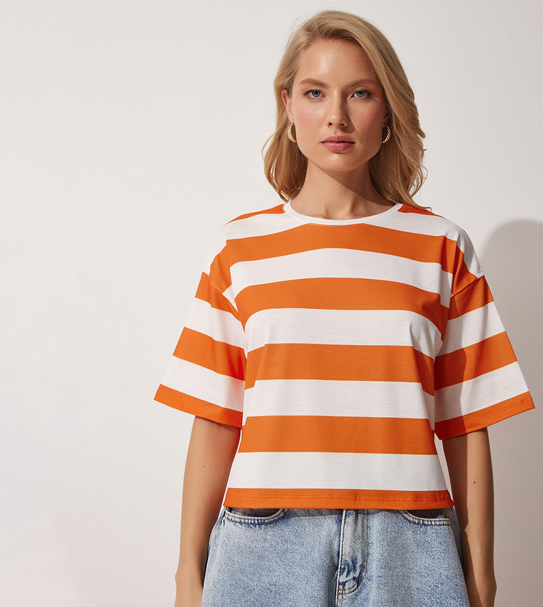 Striped Cropped Casual T-Shirt