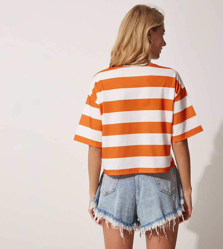 Striped Cropped Casual T-Shirt