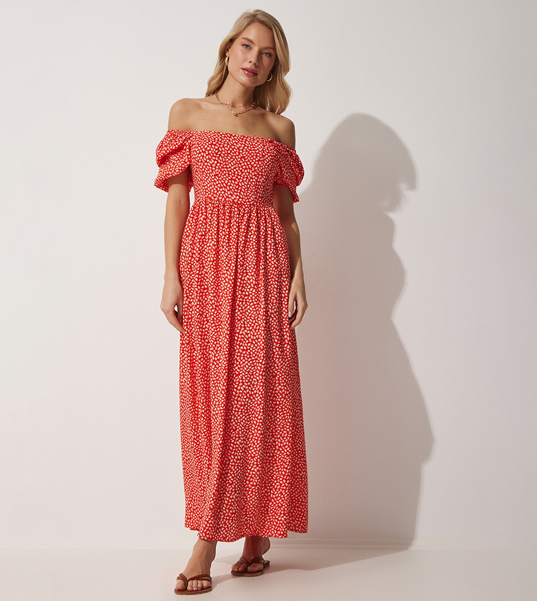 Orange print outlet maxi dress