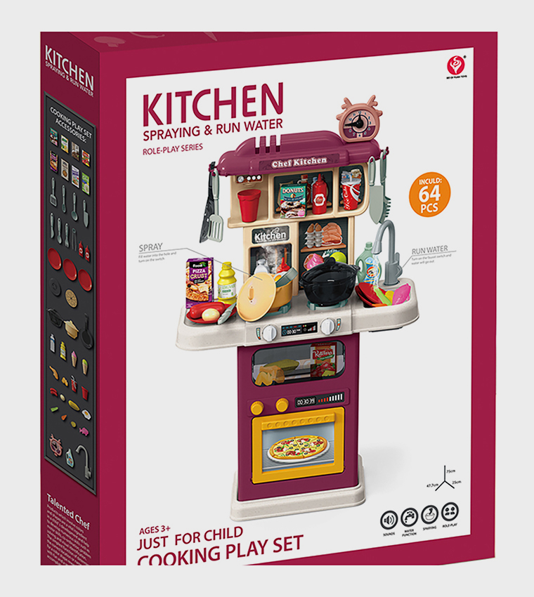 Kitchen Role-Play Set with Spraying & Run Water Function Plus- 64 Pieces