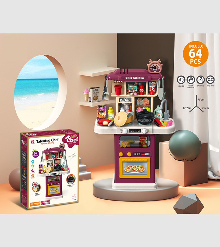 Kitchen Role-Play Set with Spraying & Run Water Function Plus- 64 Pieces