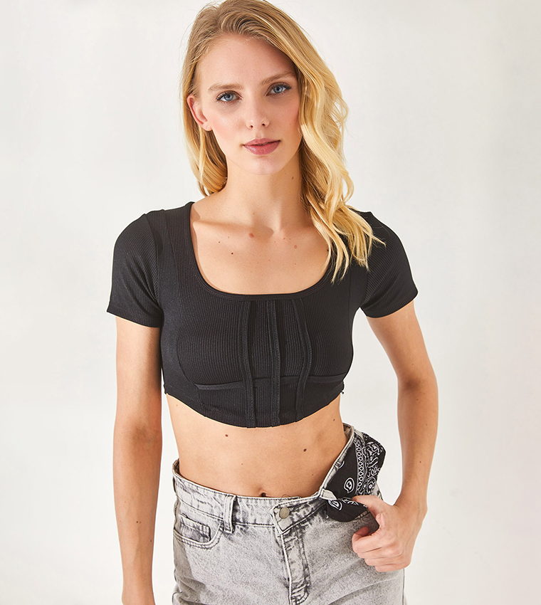 Scoop-neck bustier-style tee