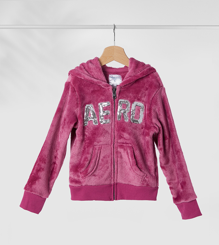 Buy Aeropostale Furry Fleece Zip Up Hoodie Magenta In Purple 6thStreet Qatar