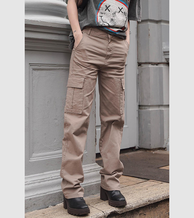 Buy Madmext High Waist Oversized Cargo Pants In Beige 6thStreet UAE