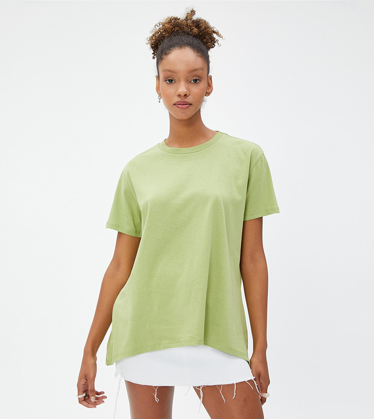 Buy Koton Outlet Solid Asymmetric T Shirt In Green 6thStreet UAE