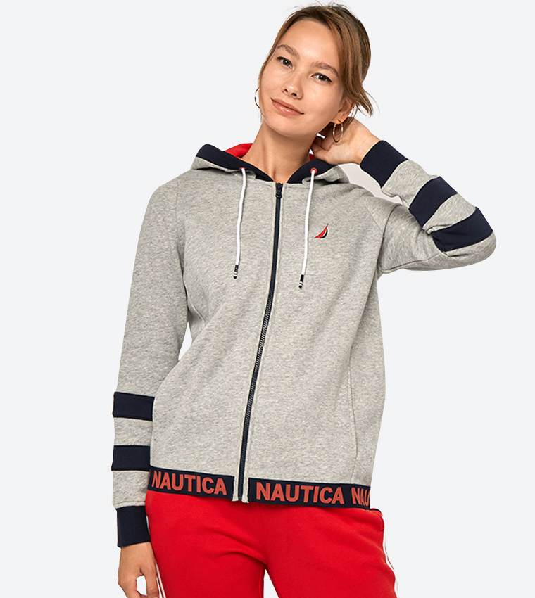 Buy Nautica Long Sleeve Full Zip Hooded Sweatshirt Grey 93K201 In Grey 6thStreet Kuwait