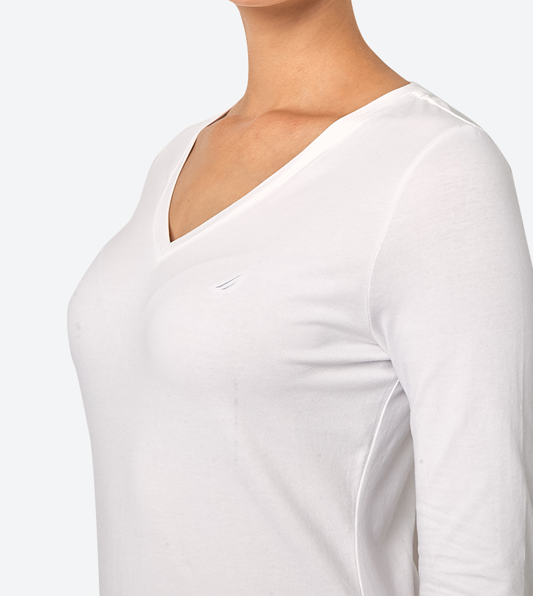 Long white v neck t shirt best sale