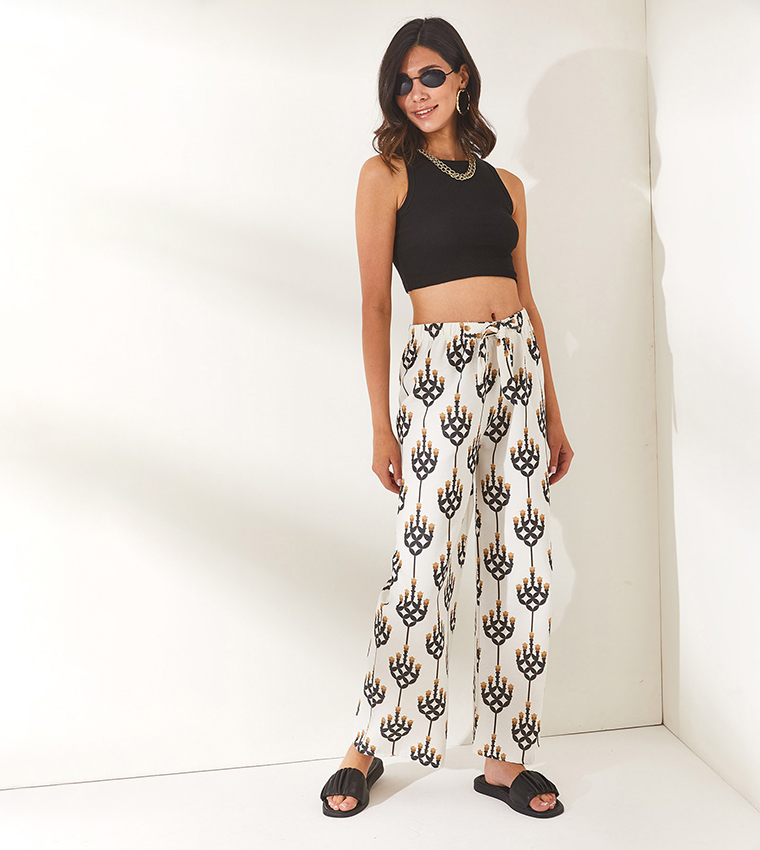 Abstract Printed Wide Leg Pants