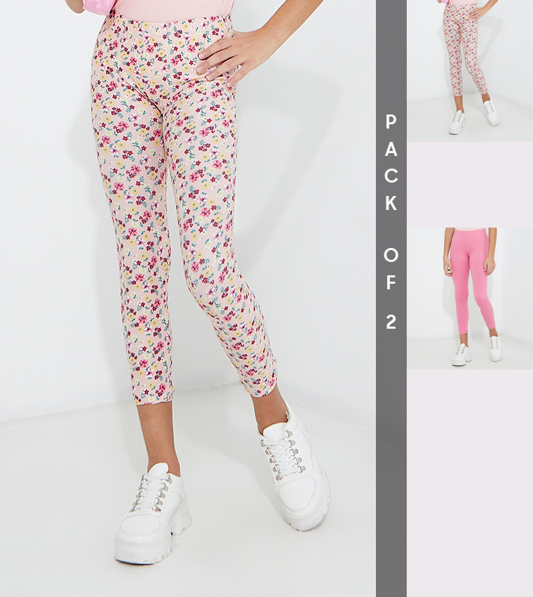 Aero Girl's Leggings set with Solid and All over Printed combo