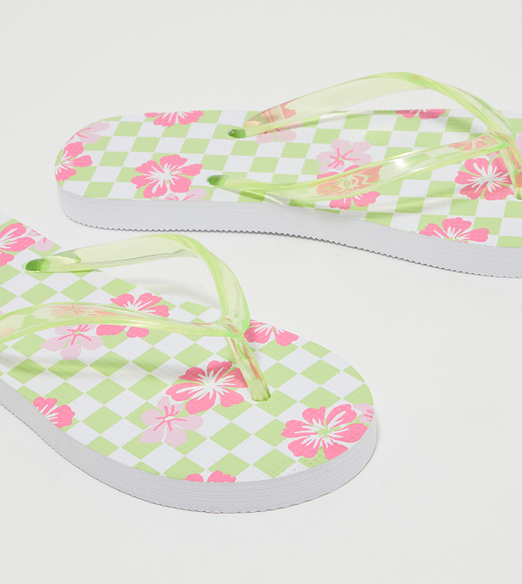 Aeropostale Girl's Hibiscus Checkered Flip-Flops