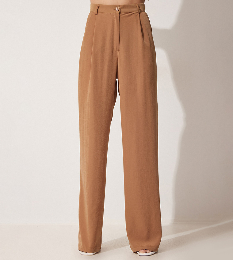 Buy Happiness İstanbul High Waist Wide Leg Pants In Beige