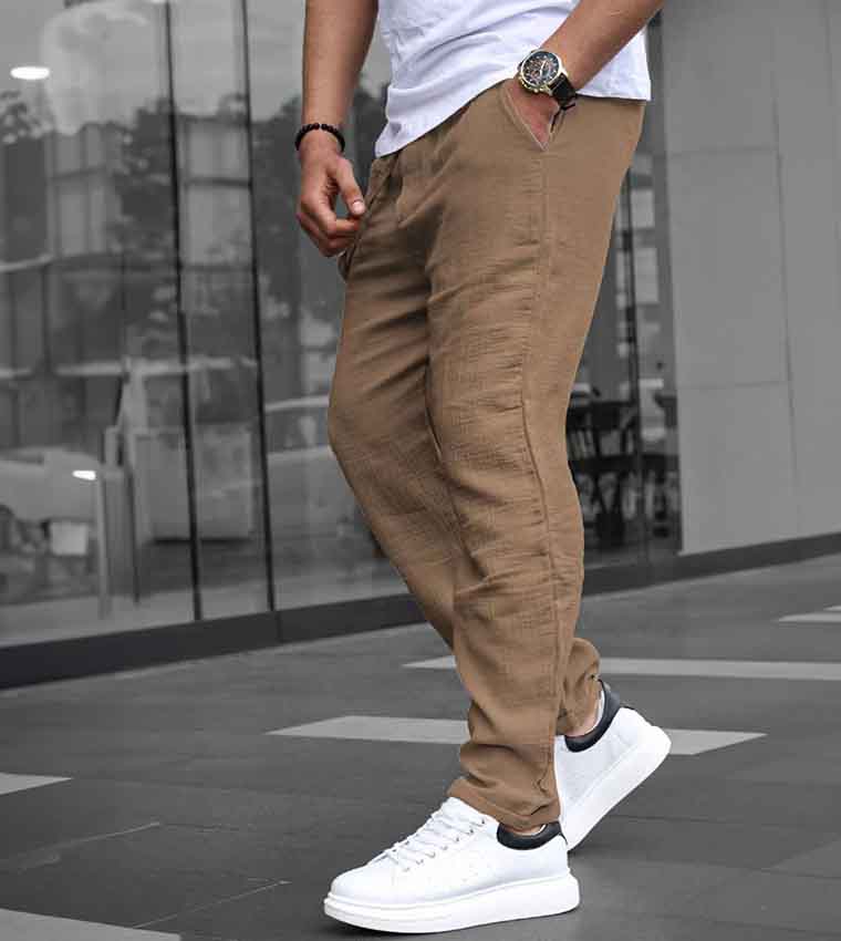Buy Madmext Solid Mid Rise Pants In Brown
