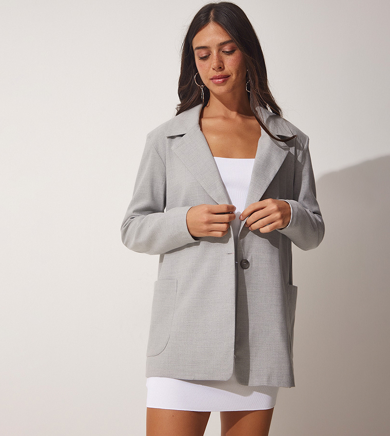 Grey best sale longline blazer