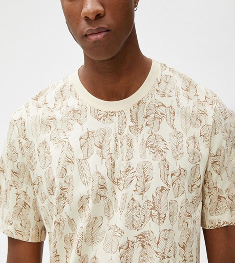 Printed Crew Neck T-shirt, Beige