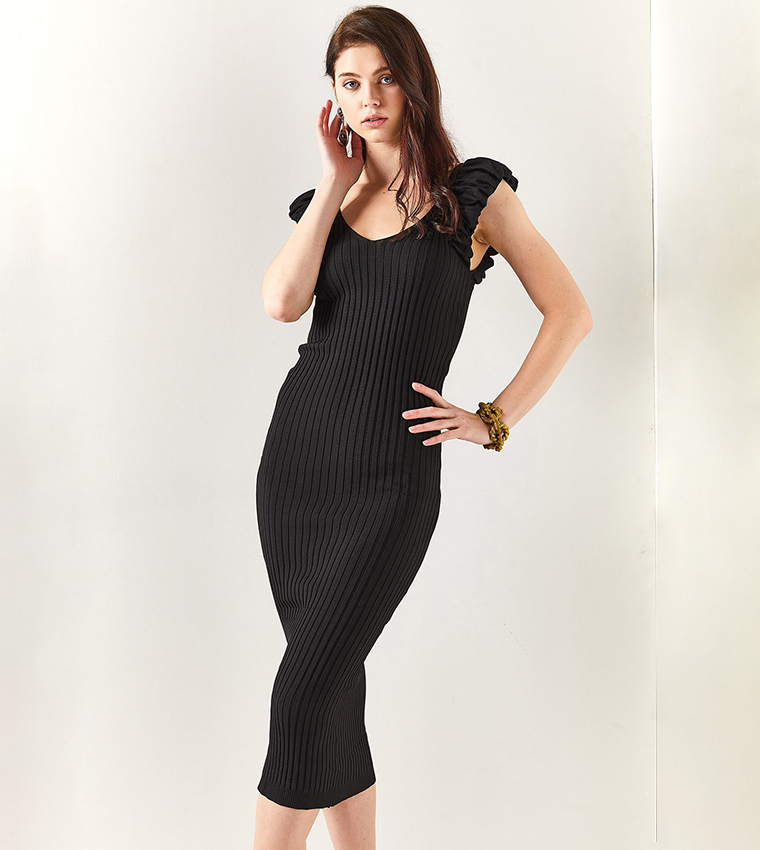 long bodycon floral dress Black Puff Sleeve Ramona Mini Dress main image 1