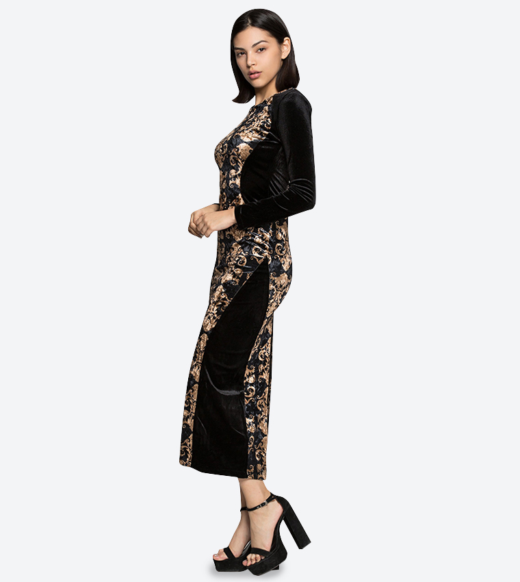 Long Sleeves Round Neck Midi Dress