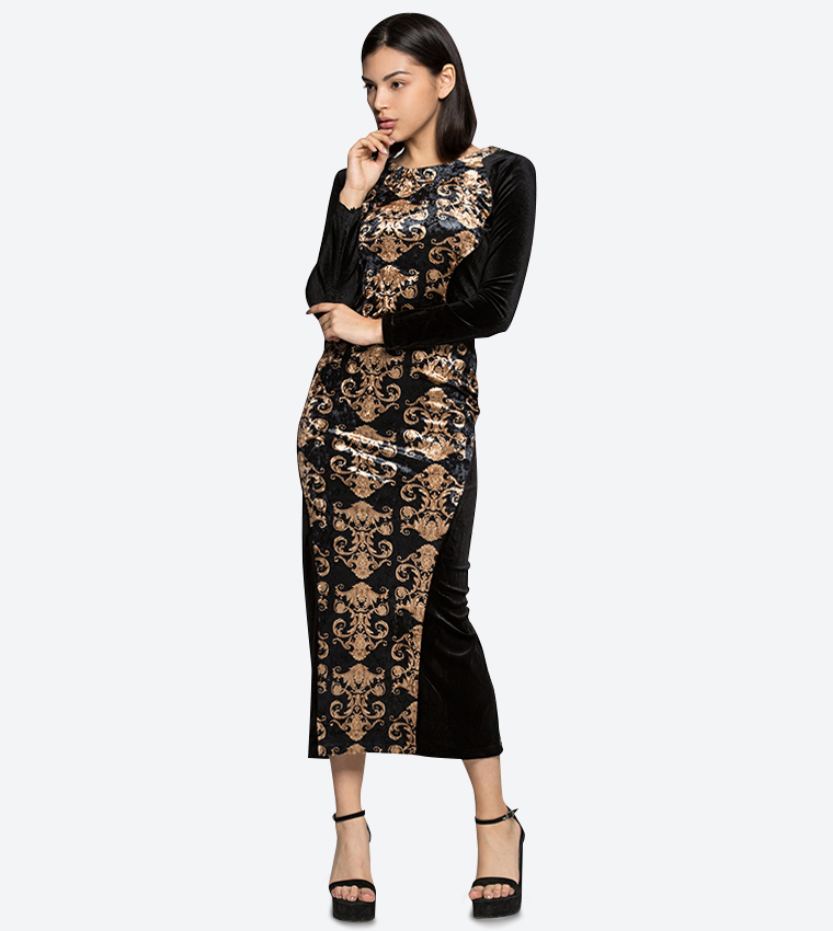 Long Sleeves Round Neck Midi Dress