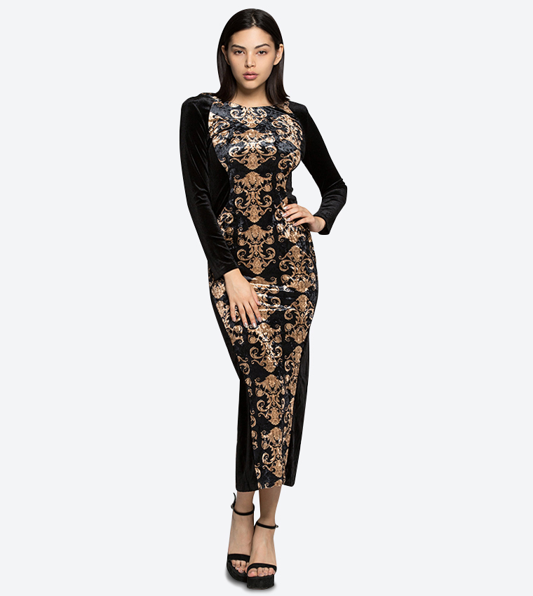 Long Sleeves Round Neck Midi Dress