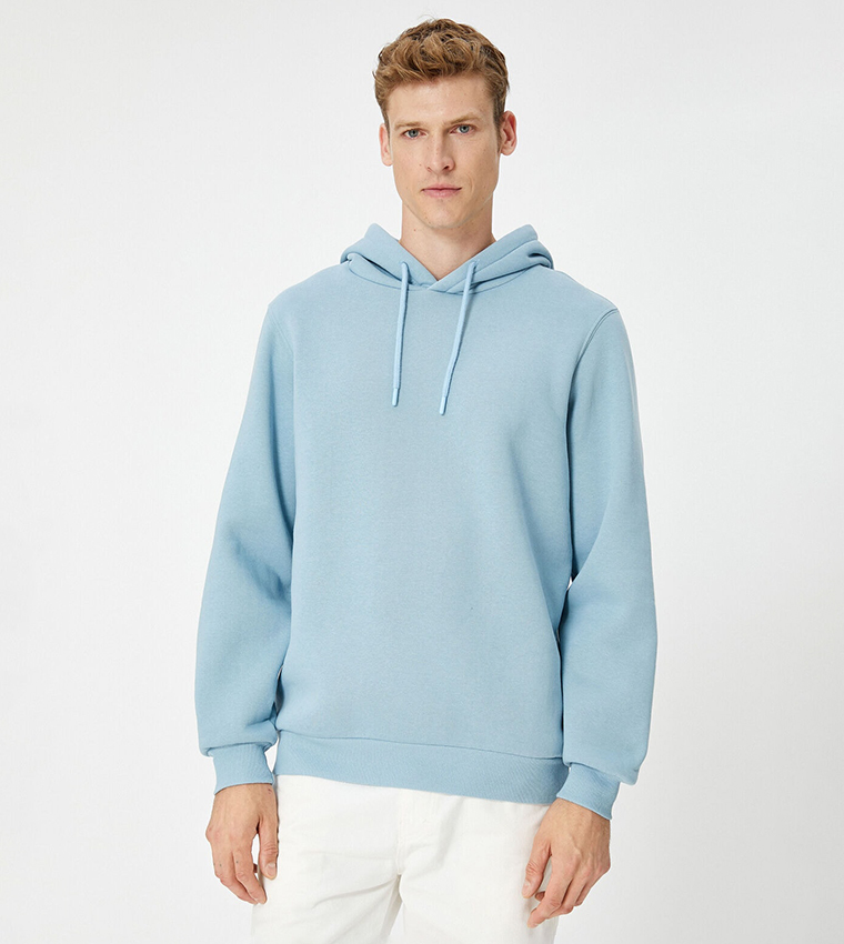 Koton Hoodie Long Sleeve Kangaroo Pocket Embroidered Detail Brushed