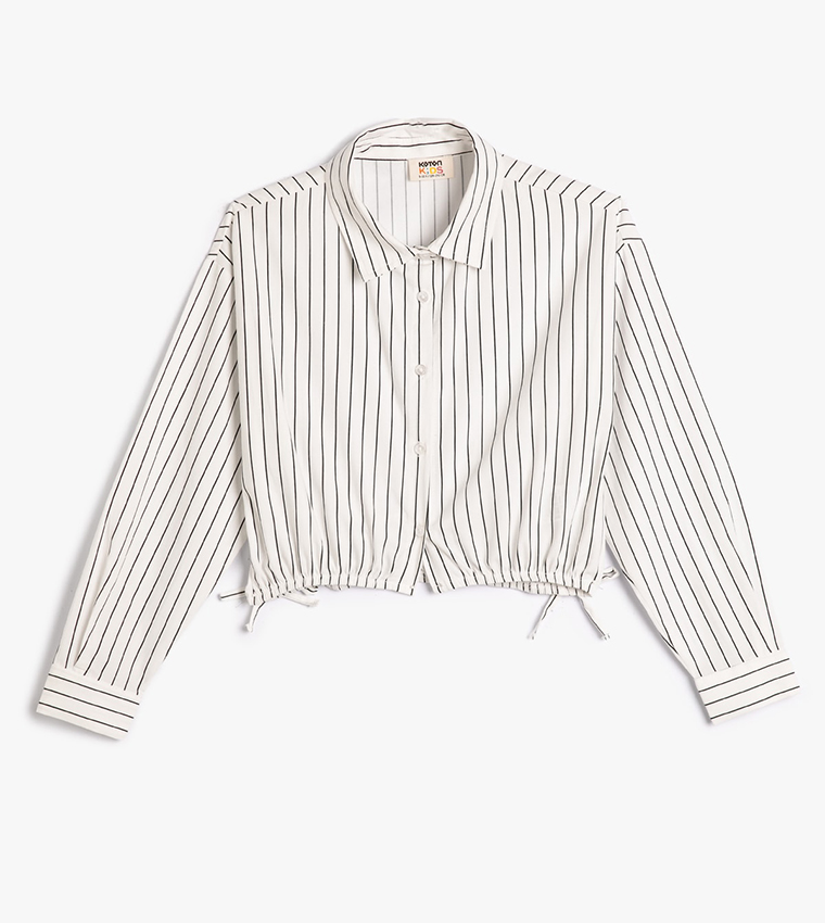 Striped Drawstring Waist Crop Shirt