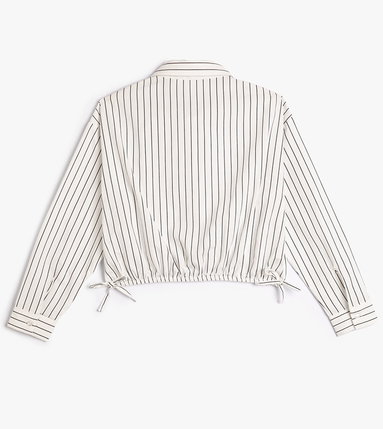 Striped Drawstring Waist Crop Shirt