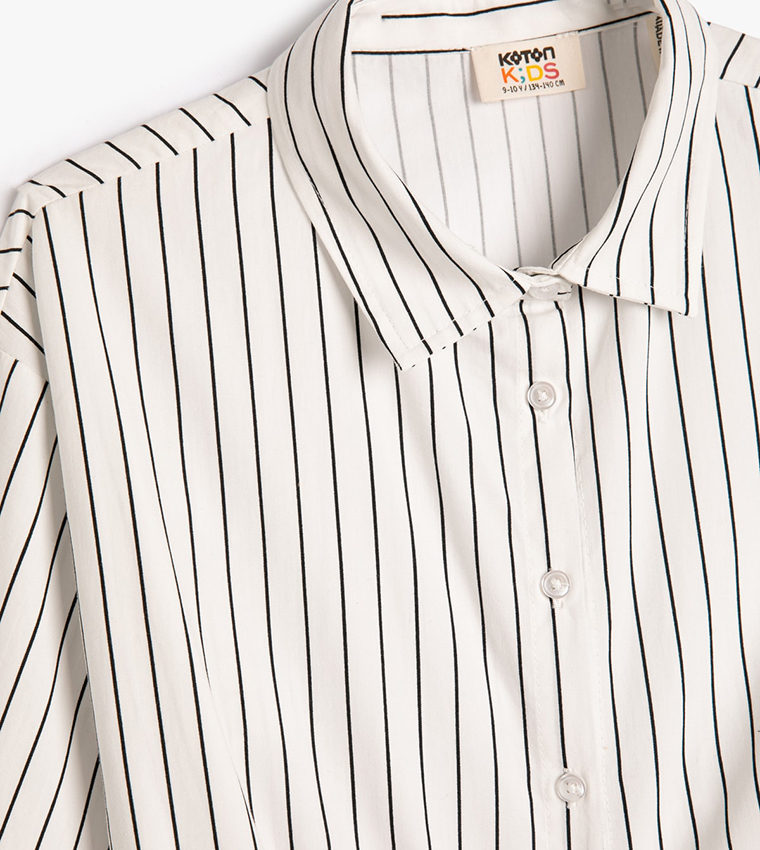 Striped Drawstring Waist Crop Shirt