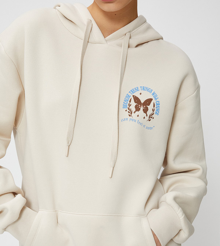 Buy Koton Printed Oversized Hoodie In Beige 6thStreet UAE