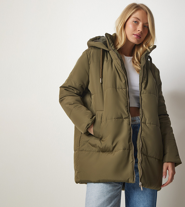 Khaki padded jacket women's hotsell