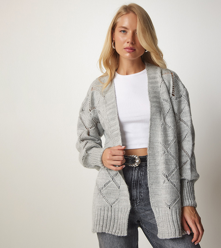 Oversized grey 2025 knit cardigan