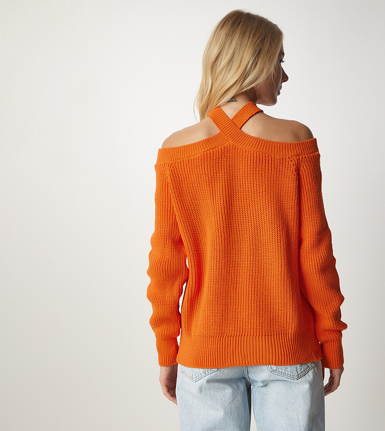 Off the 2025 shoulder orange sweater