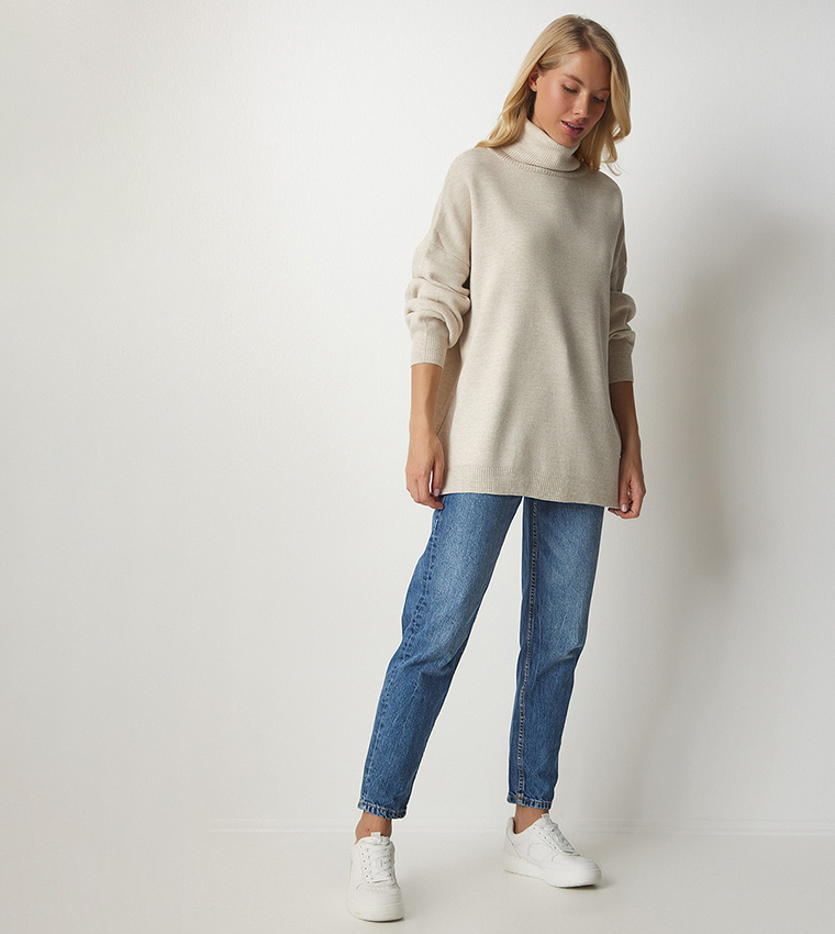 Buy Happiness stanbul Turtleneck Oversized Sweater In Beige 6thStreet Saudi Arabia