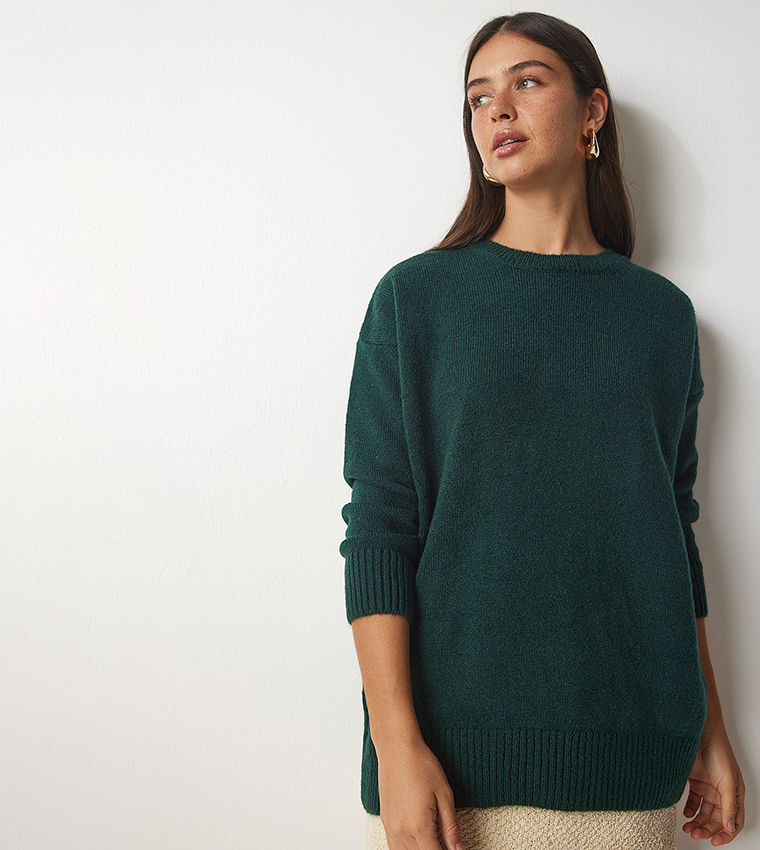 Buy Happiness stanbul Drop Shoulder Oversized Sweater In Dark Green 6thStreet Kuwait