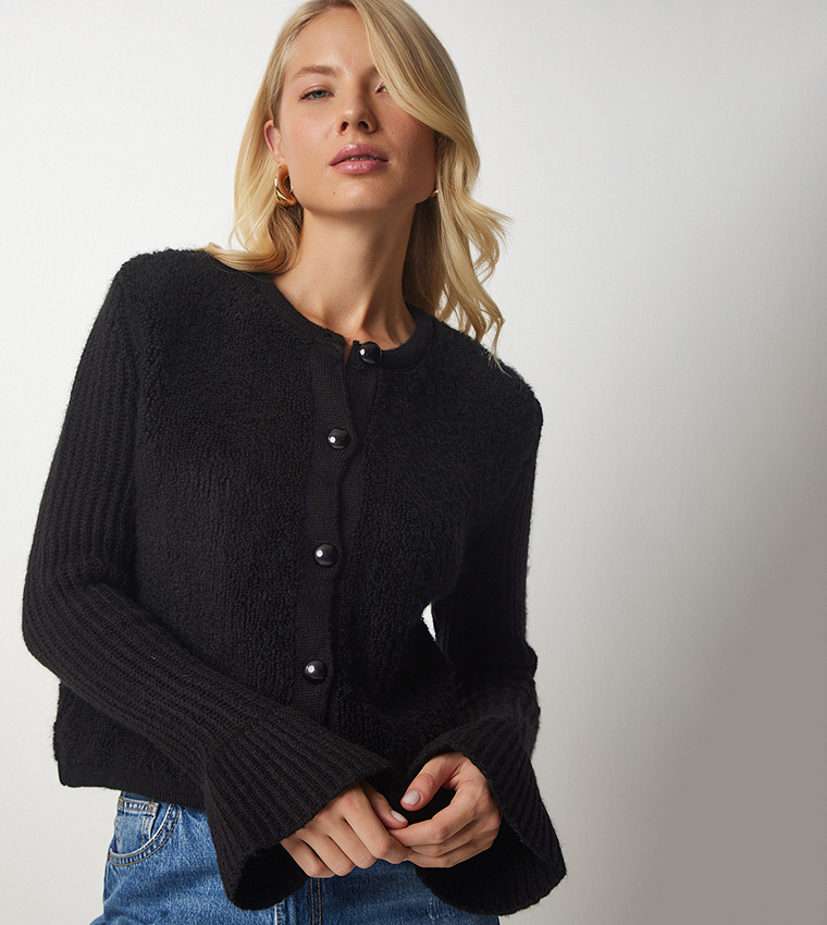 Buy Happiness stanbul Flared Sleeves Cardigan In Black 6thStreet Bahrain