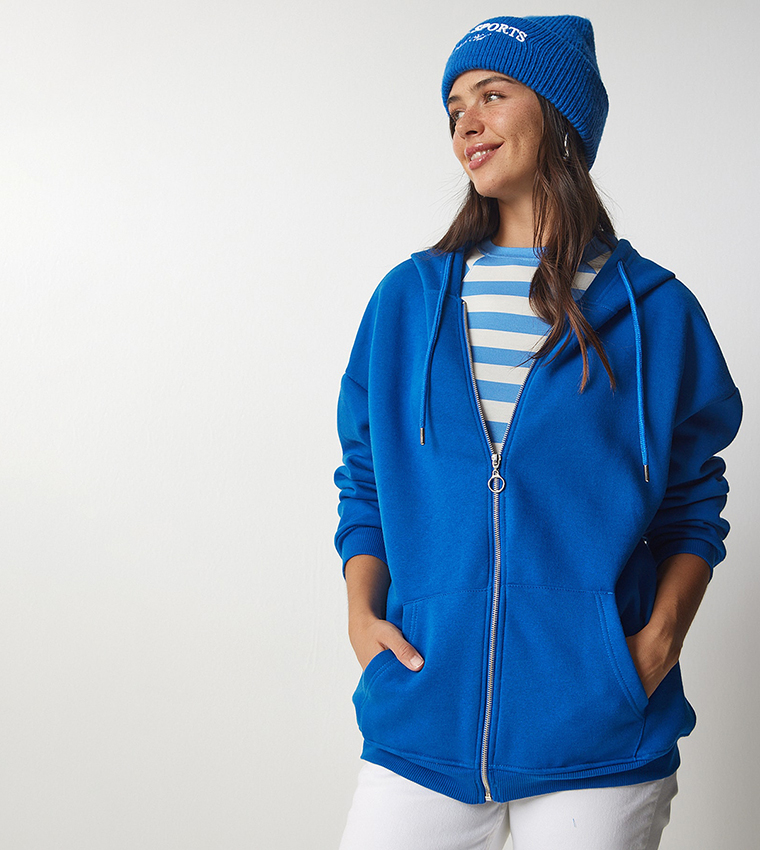 Buy Happiness stanbul Hooded Oversized Sweatshirt In Blue