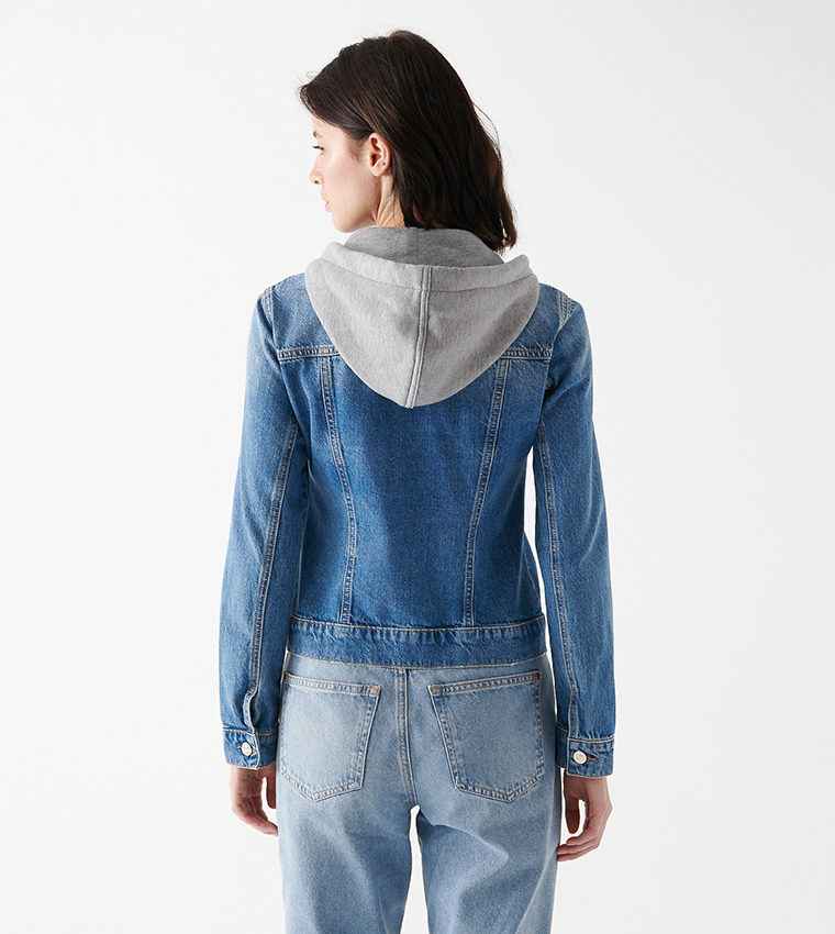 Blue denim hooded store jacket