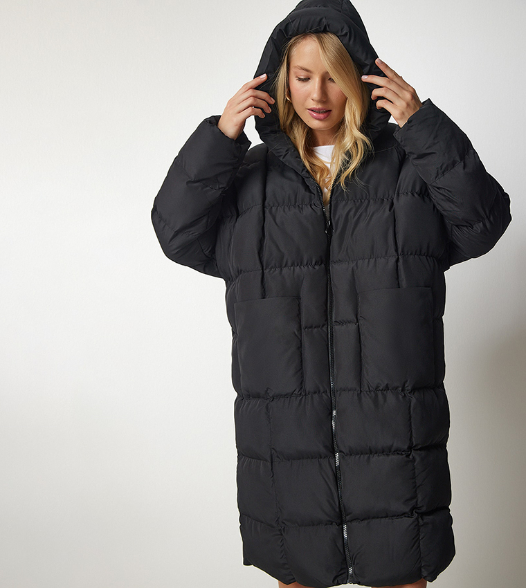 Buy Happiness İstanbul Hooded Oversized Puffer Jacket In Black