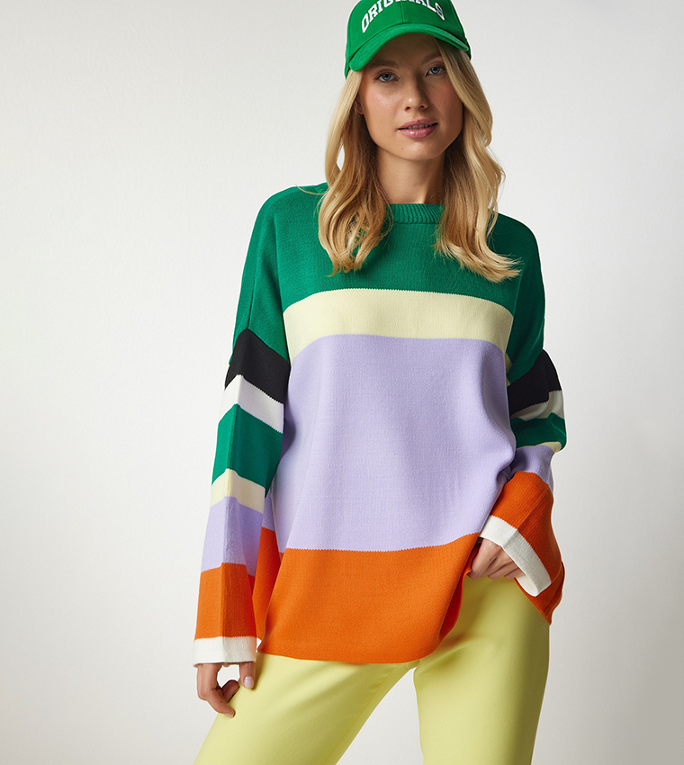 Color block crew neck on sale sweater